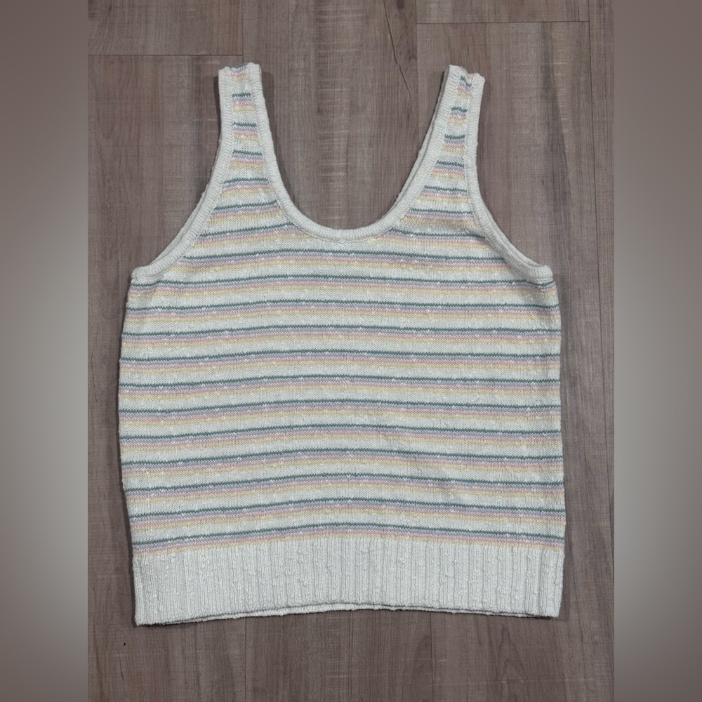 LOFT Pastel Striped Knit Tank Top 90s Mom Vintage Inspired 80s Butter Mom
